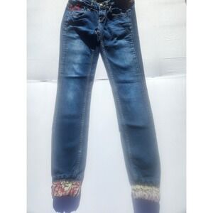 Desigual Embroidered Jeans Cuffed Hems Why? 28 X 30